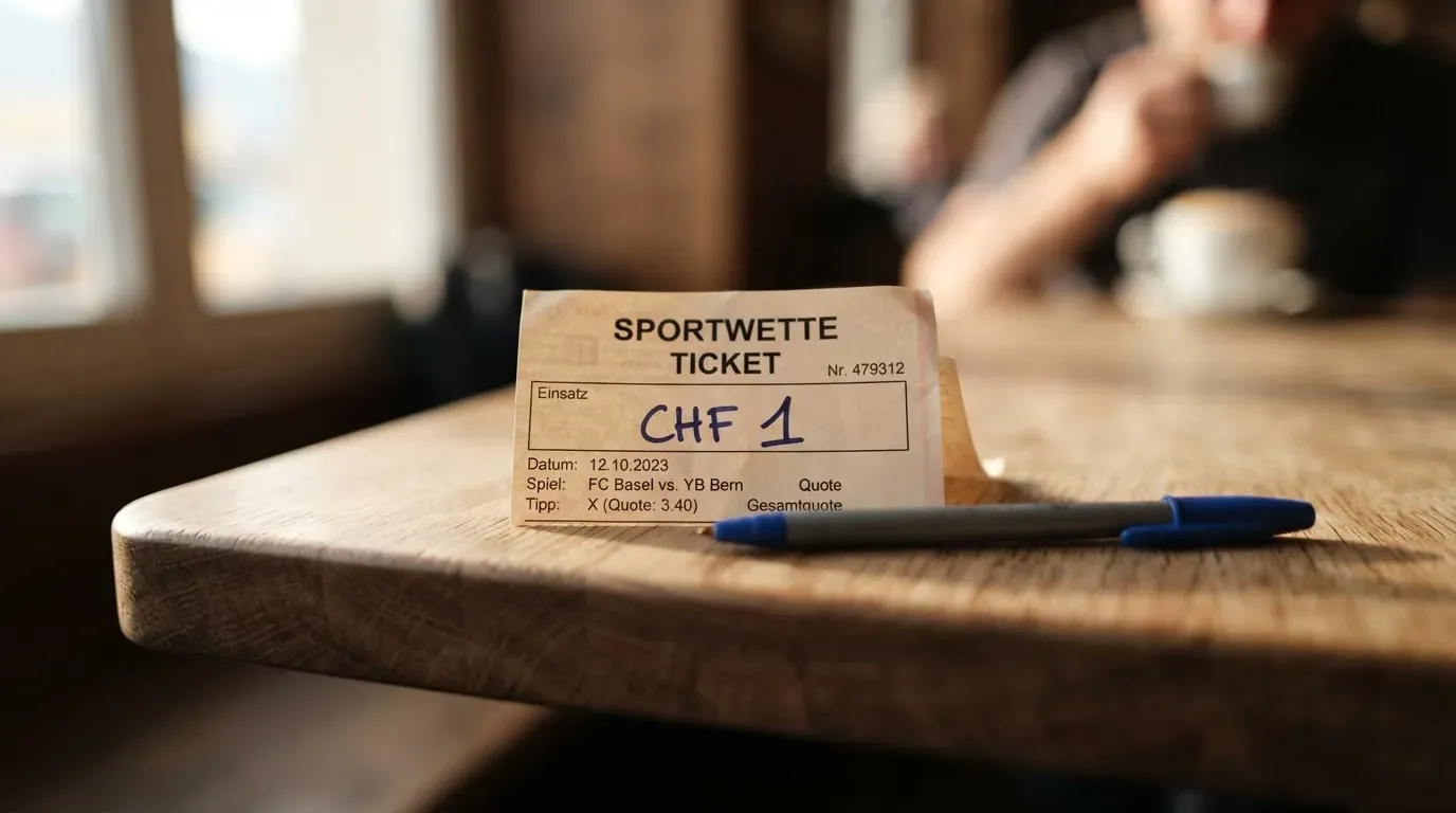 Eine Münze steht aufrecht auf der Kante eines Holztisches, der Hintergrund liegt in weicher Unschärfe