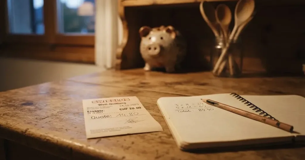 Ein Sparschwein aus Keramik steht auf einem Küchenregal neben einem Glas mit Holzlöffeln.